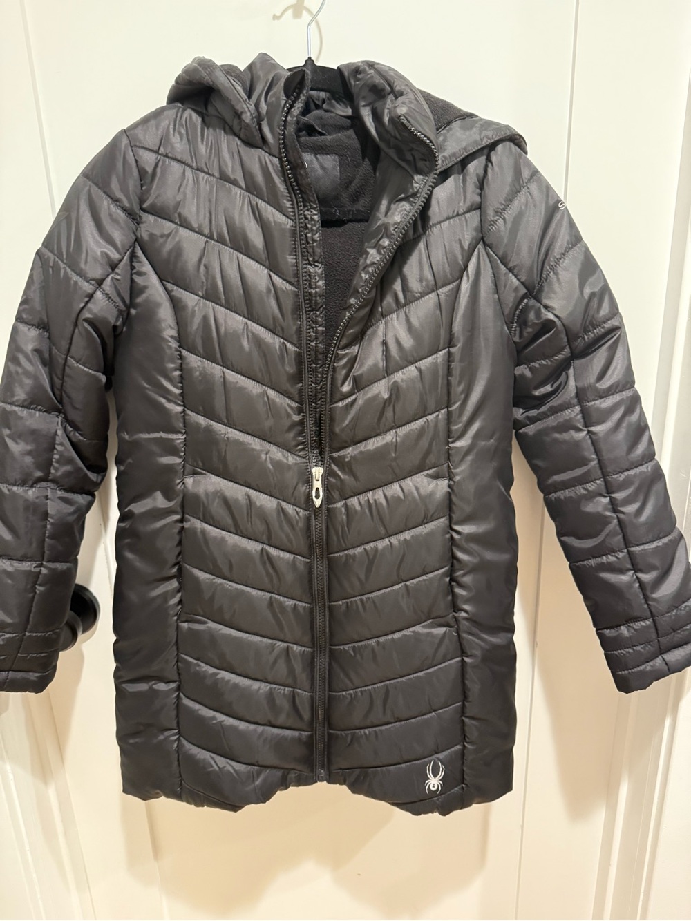 Spyder Girls' Black Hooded Quilted Puffer Jacket